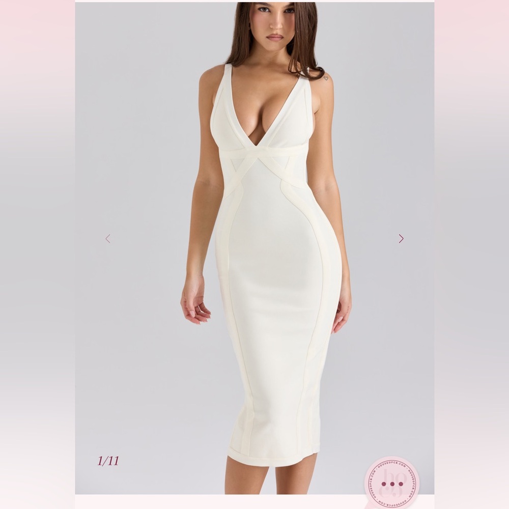House of cb - THE CLASSIC Ivory Midi Bandage Dress xs